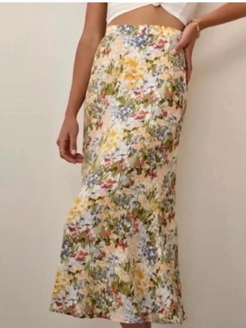 Reformation Floral Maxi Skirt in Multicolor & White